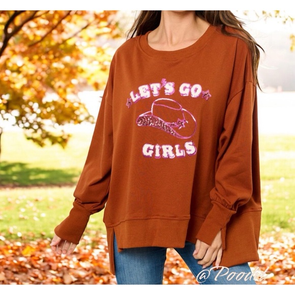 Fantastic Fawn Tops - FANTASTIC FAWN let’s go girls oversized rust pull over S M L